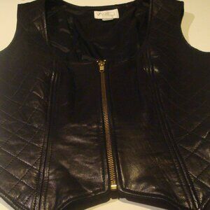 VINTAGE 80's VAKKO BLACK 100% GENUINE LEATHER QUILTED VEST CORSET BACK SZM